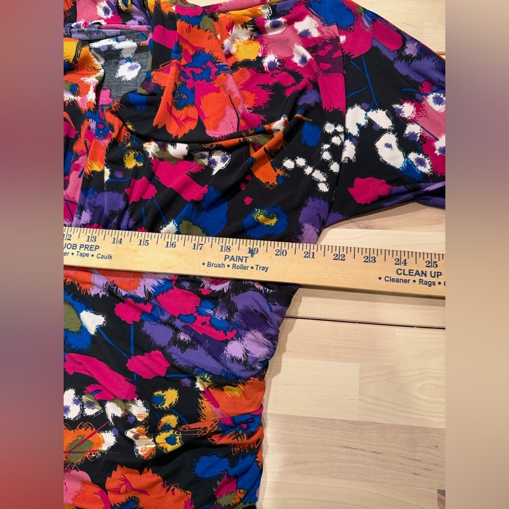 Colorful Floral Draped Waist Dress Long Sleeve Statement Print Size Large - Picture 4 of 5